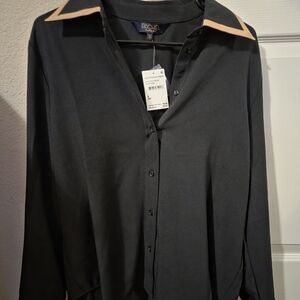 RACHEL Rachel Roy Black Shirt with Camel Collar